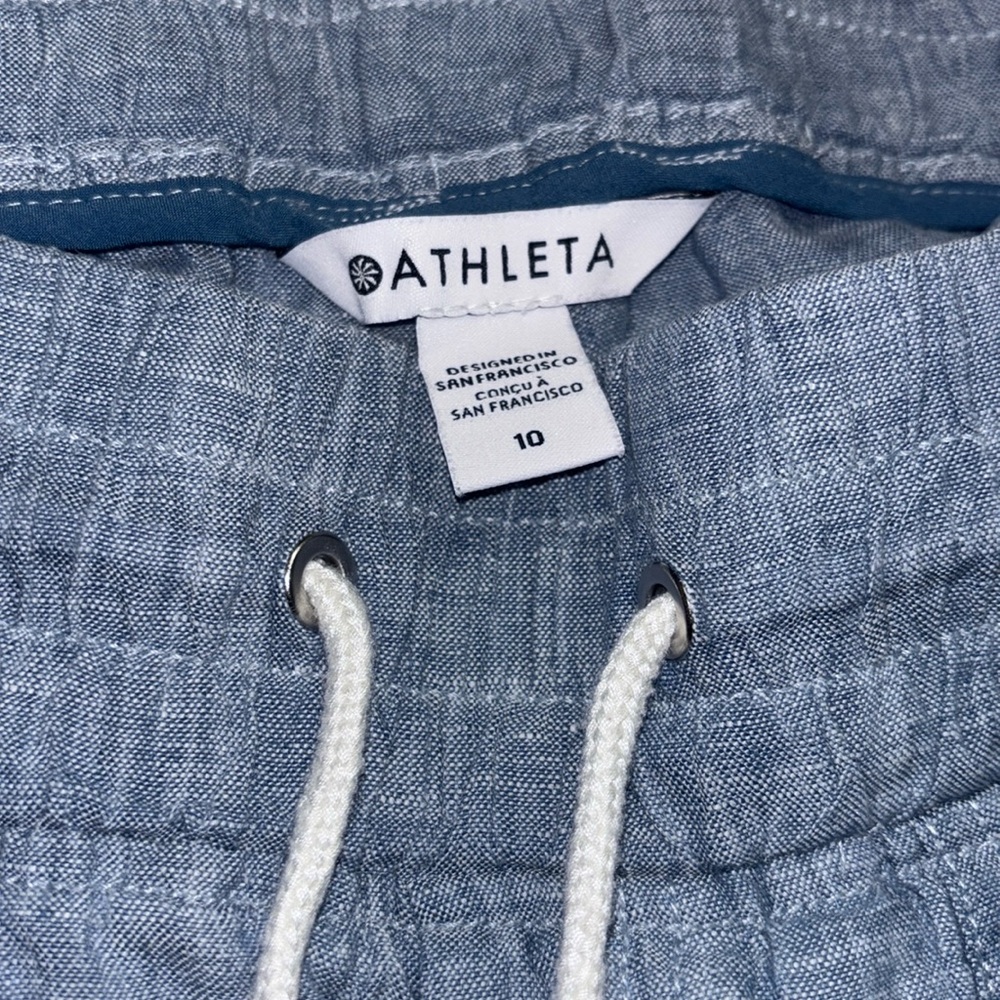 Athleta Cabo Linen Jogger Chambray Blue 530642 Size 10